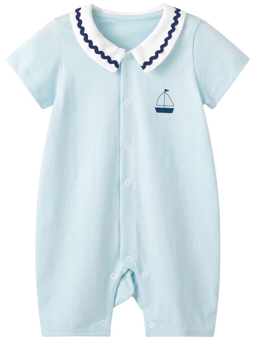 Baby Light Blue Sailboat Short-Sleeve One-Piece Romper